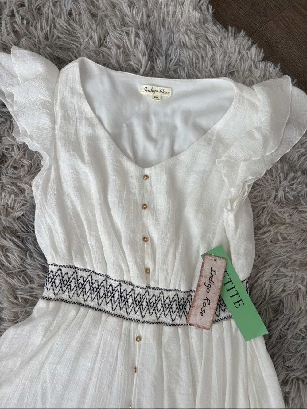 Adelyn Rae White Button-Front Maxi Dress with Smocked Waist - Picture 2 of 3